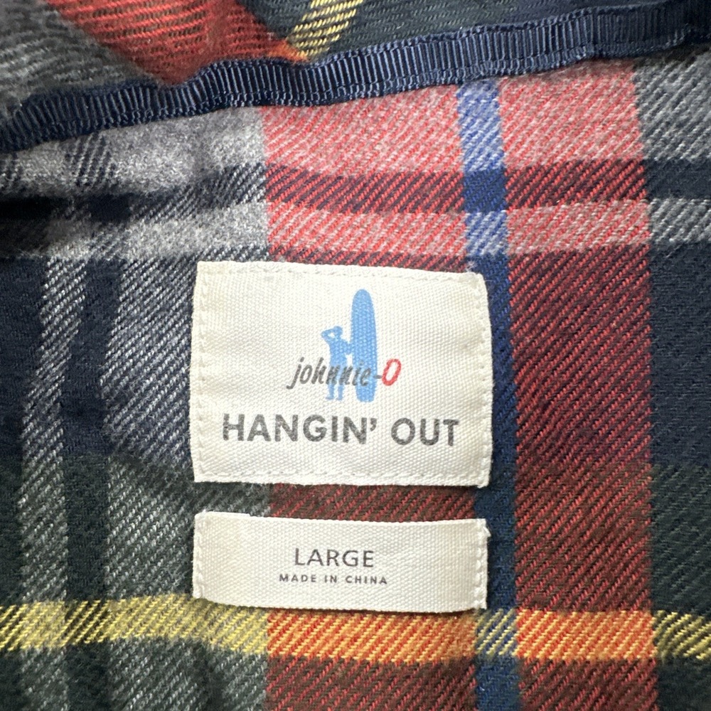 Johnnie-O Hangin Out Flannel Shirt Men Large Multicolor Tartan Plaid Embroidered - Picture 2 of 16